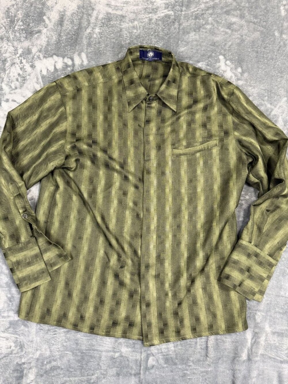 Vittorio St. Angelo Mens Green Striped Long Sleeve Dress Shirt XL